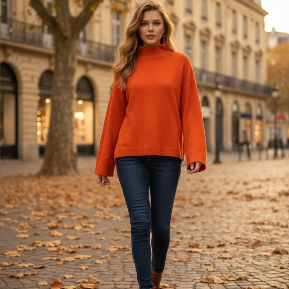 Stylewe Orange Long Sleeve Top turtleneck New with Tags